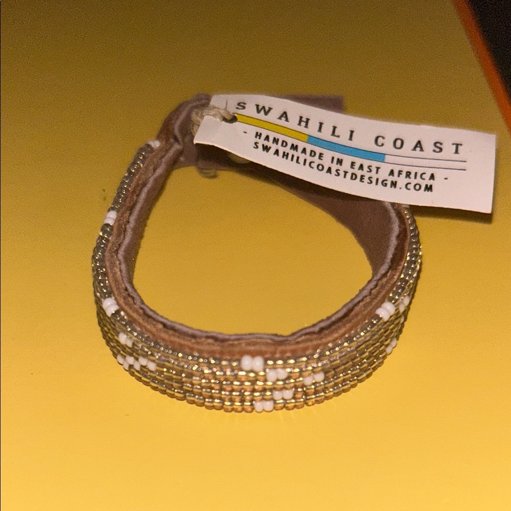 Swahili Coast Beaded Leather Cuff Bracelet